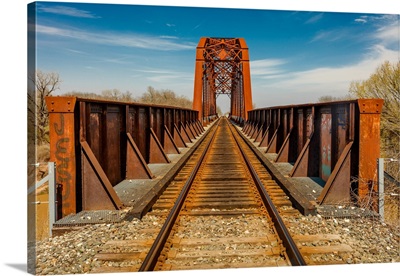 Iron Railroad Bridge Over Water, Texas