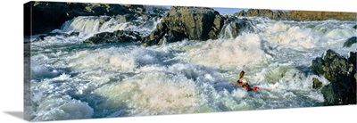 Kayaker descending waterfall, Great Falls, Potomac River, Montgomery County, Maryland