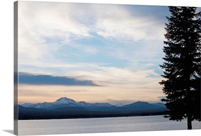Lake at sunset with mountains in the background, Mt Lassen, California