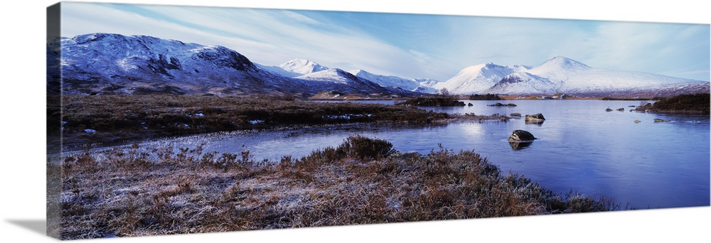 Lake at the foothill of mountains, Black Mount, Lochan Na h'Achlaise, Rannoch Moor, Highlands Region, Scotland
