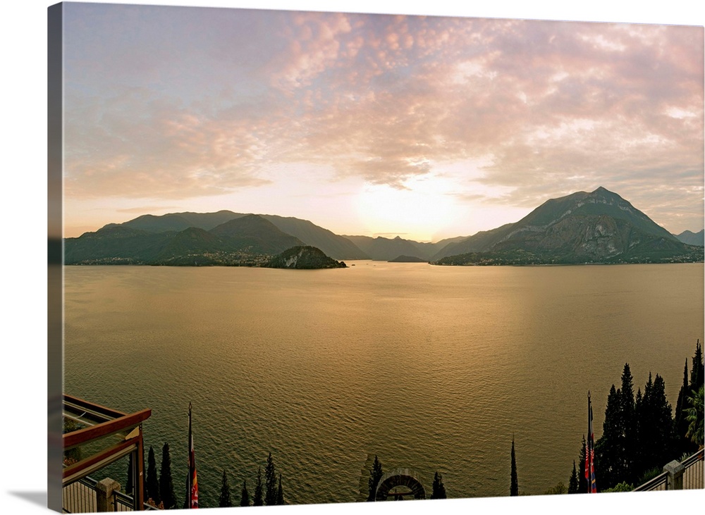 Lake Como at sunset seen from Varenna, Bellagio, Lombardy, Italy