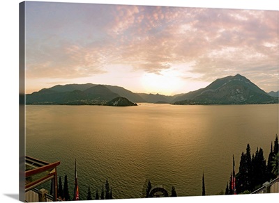 Lake Como at sunset seen from Varenna, Bellagio, Lombardy, Italy
