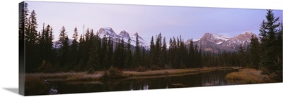 Lake in a forest, Three Sisters Mountain, Mt Lawrence Grassi, Bow Valley, Canmore, Alberta, Canada