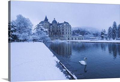 Lake in front of a chateau, Chateau de Vizille, Swan Lake, Vizille, France