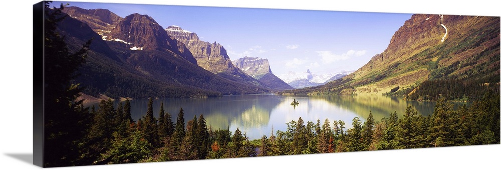 Lake surrounded by mountains, St. Mary Lake, Glacier National Park, Montana