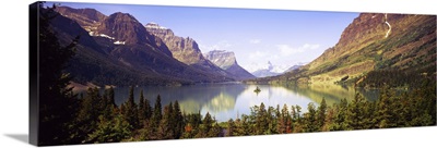 Lake surrounded by mountains, St. Mary Lake, Glacier National Park, Montana