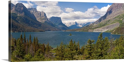 Lake with a mountain range in the background, Saint Mary Lake, Montana