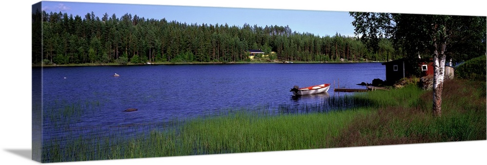 Lake with Cabin and Boat, near Falun, Dalarna, Sweden