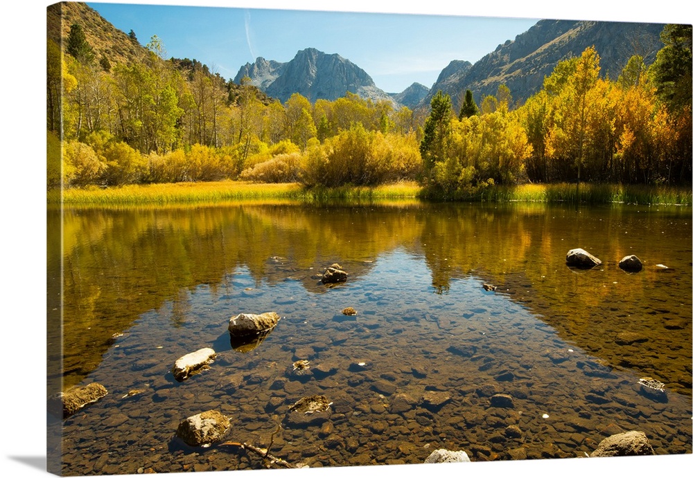 Lake with mountain range in the background, Loop Falls, June Lake, California, USA