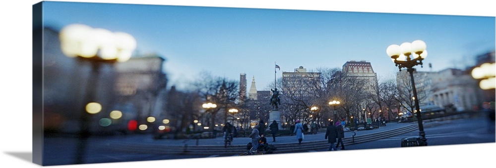 Lampposts lit up at town square Union Square New York City New York State