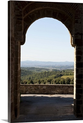 Landscape viewed through an arch, San Gusme, Tuscany, Italy