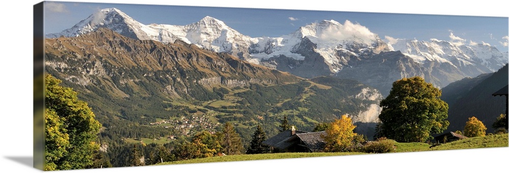 Lauterbrunnen Valley with Mt Eiger, Mt Monch and Mt Jungfrau in the background, Sulwald, Bernese Oberland, Bern, Switzerland