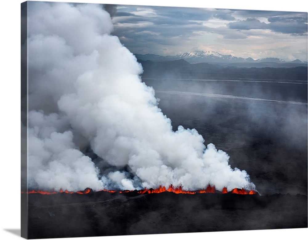 Lava and plumes from the Holuhraun Fissure by the Bardarbunga Volcano, Iceland. Sept. 1, 2014