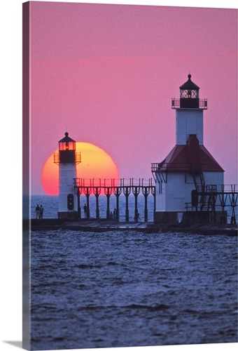 Lighthouse at sunset, St. Joseph, Michigan | Great Big Canvas