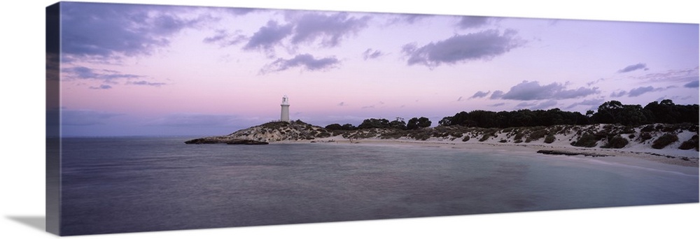 Lighthouse at the waterfront, Bathurst Lighthouse, Pinkys Beach, Rottnest Island, Western Australia, Australia