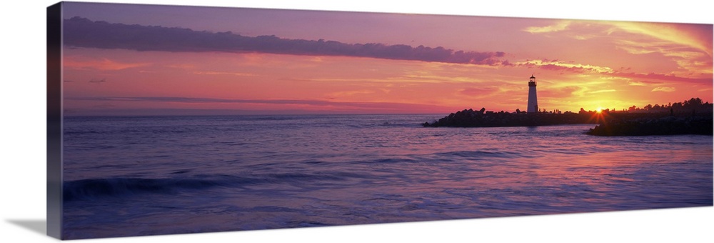 Lighthouse on the coast at dusk, Walton Lighthouse, Santa Cruz, California, USA.