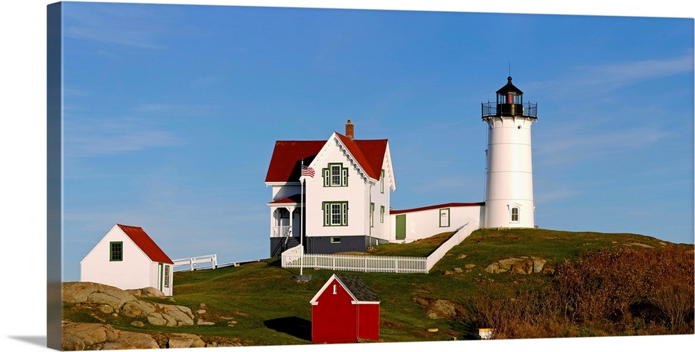 Lighthouse on the hill, Cape Neddick Lighthouse, Cape Neddick, York, Maine