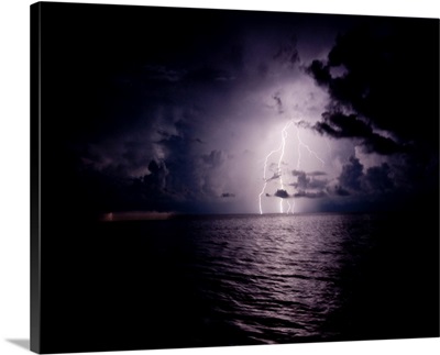 Lightning over Caribbean sea at night, Great Exuma Island, Bahamas
