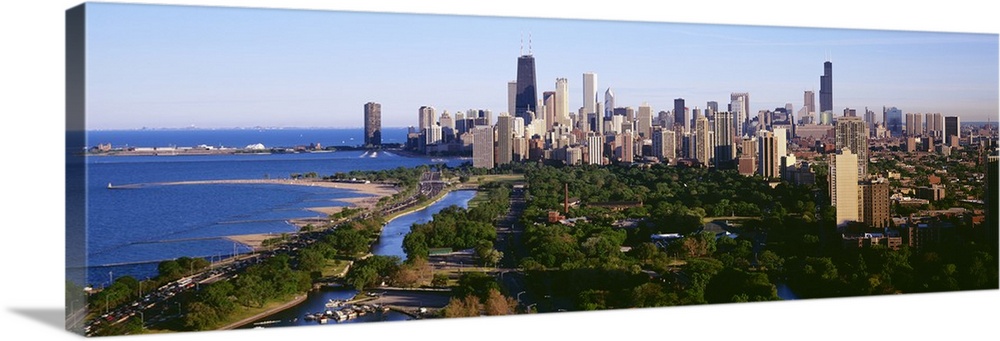 Panoramic image on canvas of the Chicago cityscape along the waterfront.