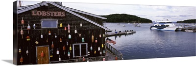 Lobster buoys hanging on a store, Bar Harbor, Mount Desert Island, Hancock County, Maine,