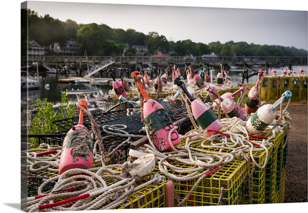 Lobster buoys, lobster cove, annisquam, cape ann, essex county, massachusetts, USA.
