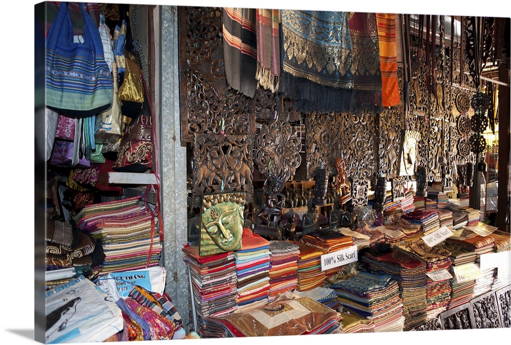 Local handicrafts for sale at a market stall, Central Market, Siem Reap, Cambodia