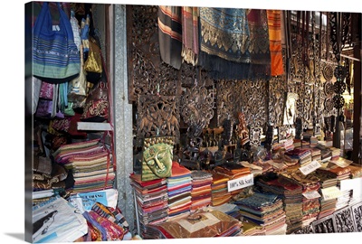 Local handicrafts for sale at a market stall, Central Market, Siem Reap, Cambodia