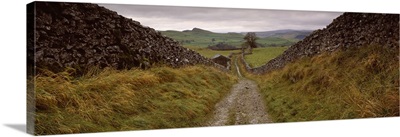 Long pathway on a landscape, Smearsett Scar, Yorkshire, England