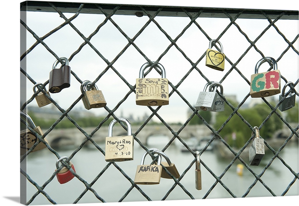 Love locks on a fence, Paris, Ile de France, France