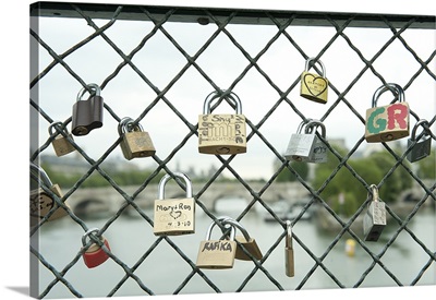 Love locks on a fence, Paris, Ile de France, France