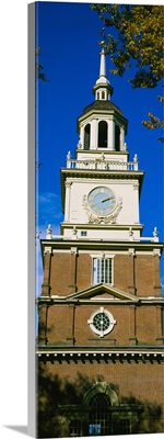Low angle view of a clock tower, Independence Hall, Philadelphia, Pennsylvania