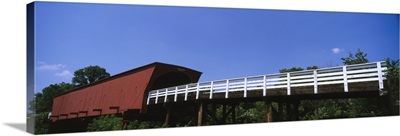 Low angle view of a covered bridge, Roseman Covered Bridge, Madison County, Iowa