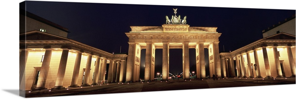 Low angle view of a gate lit up at night, Brandenburg Gate, Berlin, Germany