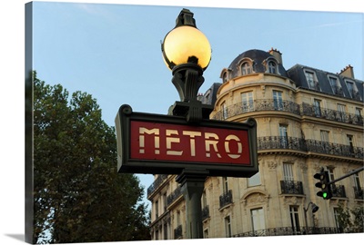 Low angle view of a metro sign, Paris, Ile-De-France, France