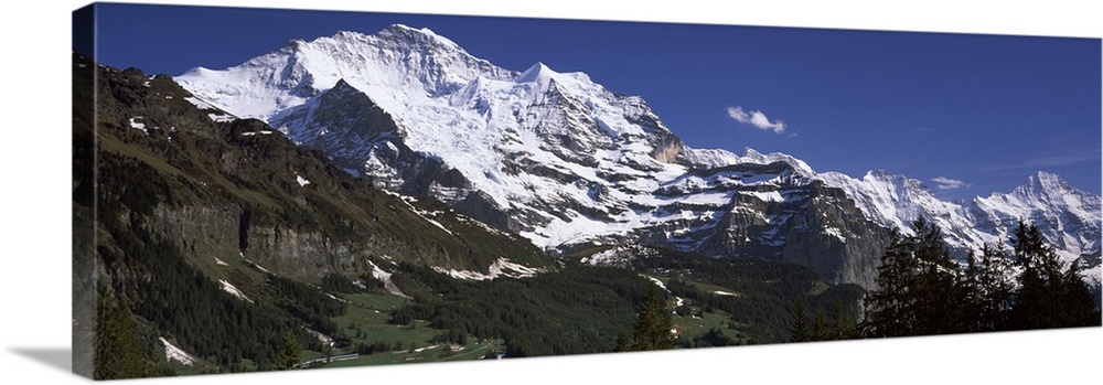 Low angle view of a mountain range Mt Jungfrau Lauterbrunnen Valley Wengen Bernese Oberland Berne Canton Switzerland