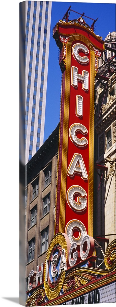 Large vertical panoramic photograph of a movie theater sign in Chicago, Illinois (IL).