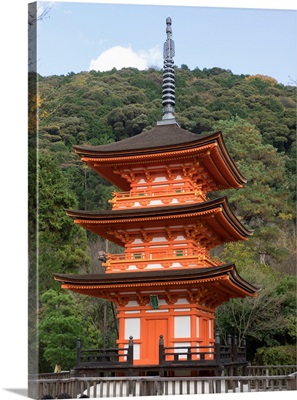 Low angle view of a small pagoda at Kiyomizu-dera Temple, Kyoti Prefecture, Japan