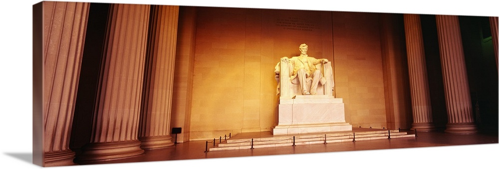 Low angle view of a statue of Abraham Lincoln, Lincoln Memorial, Washington DC