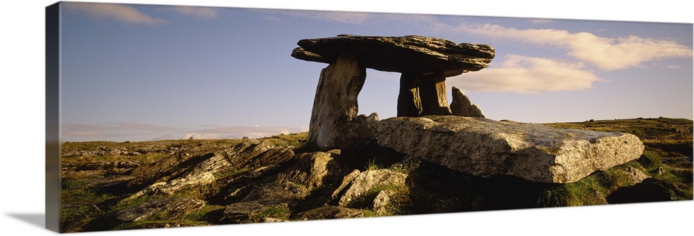 Low angle view of a tomb, Neolithic Tomb, Poulnabrone Dolmen, The Burren, County Clare, Republic Of Ireland