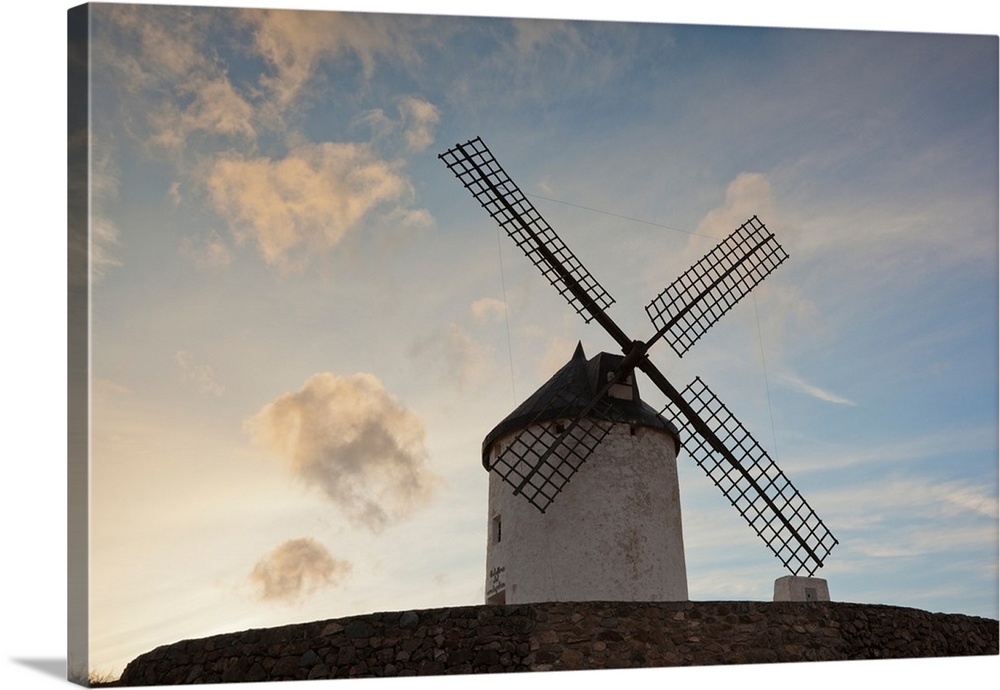 Low angle view of a traditional windmill, Don Quixote's Windmills, Consuegra, Toledo Province, Castilla La Mancha, Spain