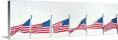 Low angle view of American flags