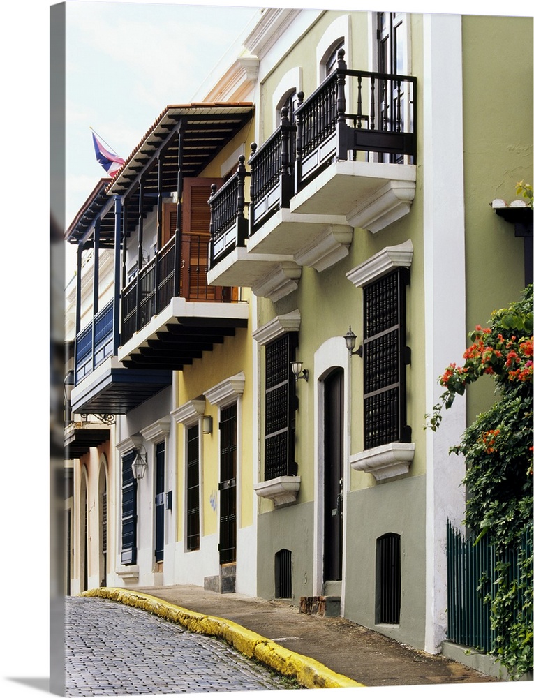 Low angle view of balconies of buildings, Old San Juan, San Juan, Puerto Rico
