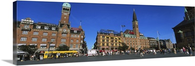 Low angle view of buildings in a city, City Hall Square, Copenhagen, Denmark
