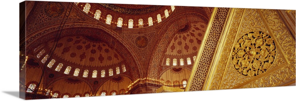 Low angle view of ceiling of a mosque with ionic tiles, Blue Mosque, Istanbul, Turkey