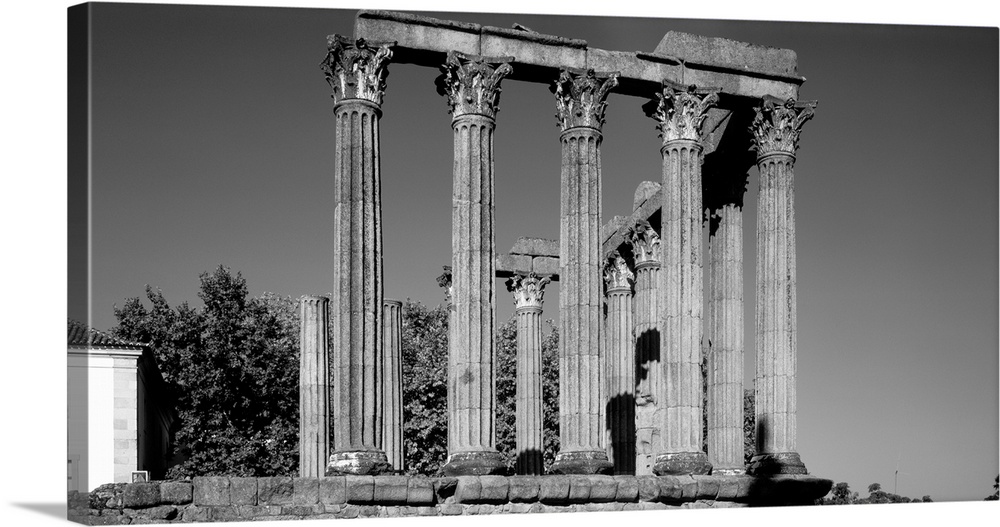 Low angle view of columns in the temple, Temple Of Diana, Evora, Portugal
