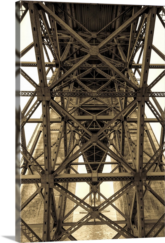 Low angle view of detail of structure of Golden Gate Bridge, San Francisco Bay, San Francisco, California, USA.