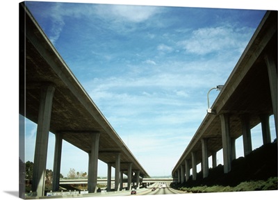 Low angle view of elevated roads, Los Angeles County, California