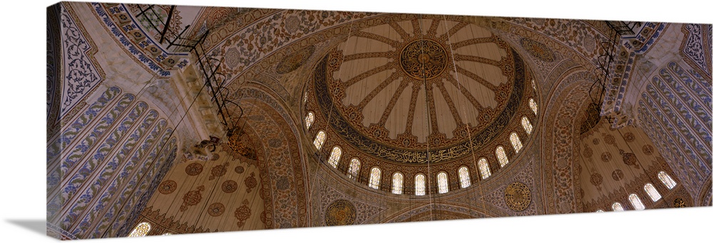 Low angle view of interiors of a mosque, Blue Mosque, Istanbul, Turkey