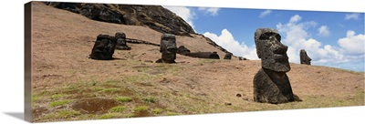 Low angle view of Moai statues, Tahai Archaeological Site, Rano Raraku, Easter Island, Chile