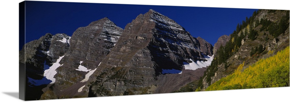 Panoramic photo print of a rugged mountain range up close.
